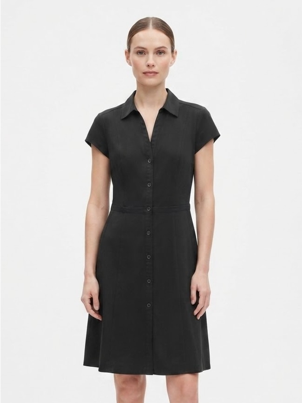 New York & Company M Black Shirt Dress Knee Short Office Work Formal